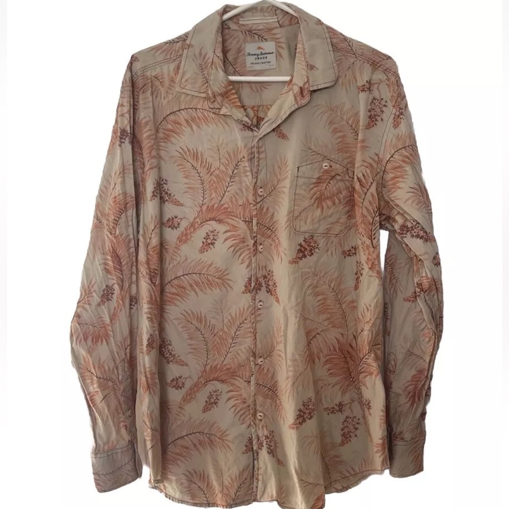 Tommy Bahama Men’s Long Sleeve Button Front Shirt Size Large Beige Orange Floral